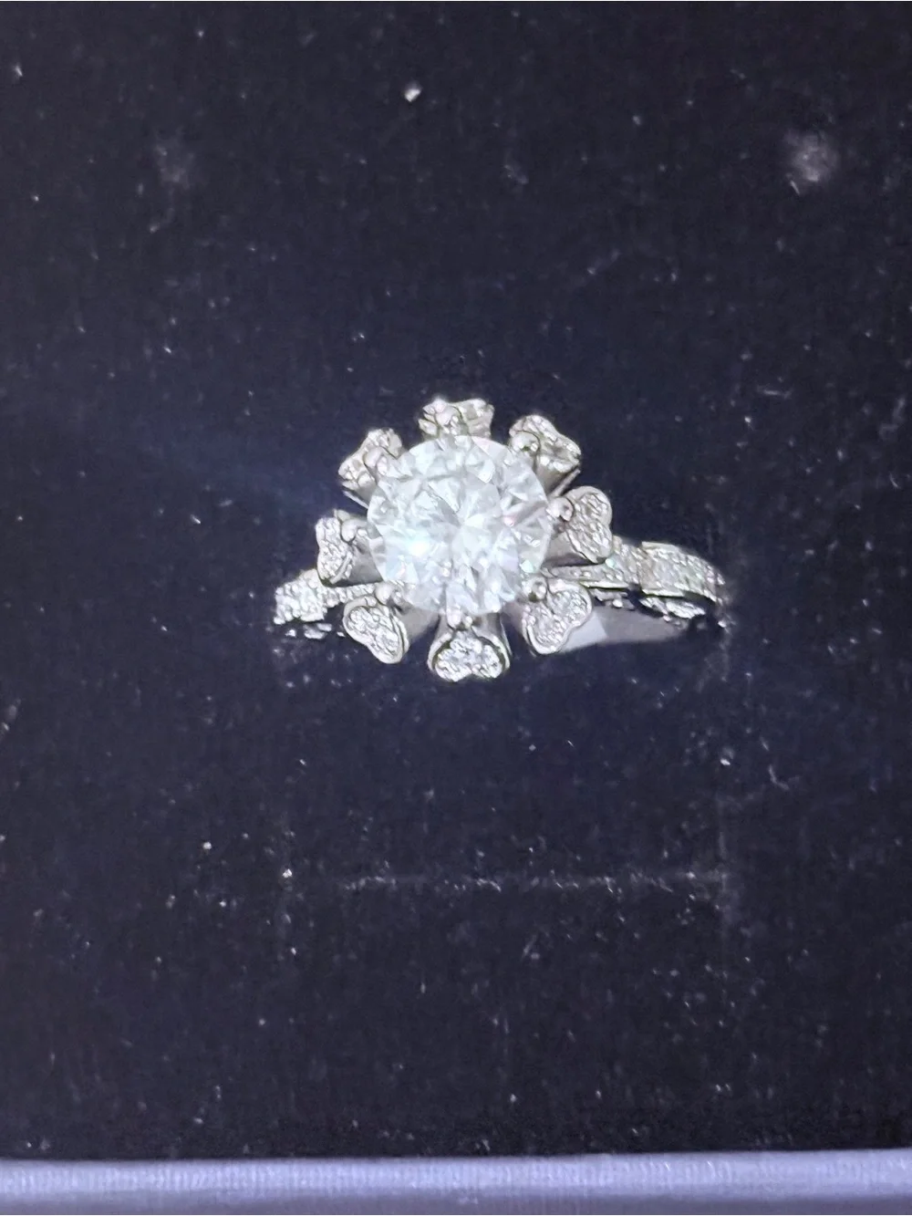 Elegant White Gold Floral Halo Engagement Ring with Clear Center Stone